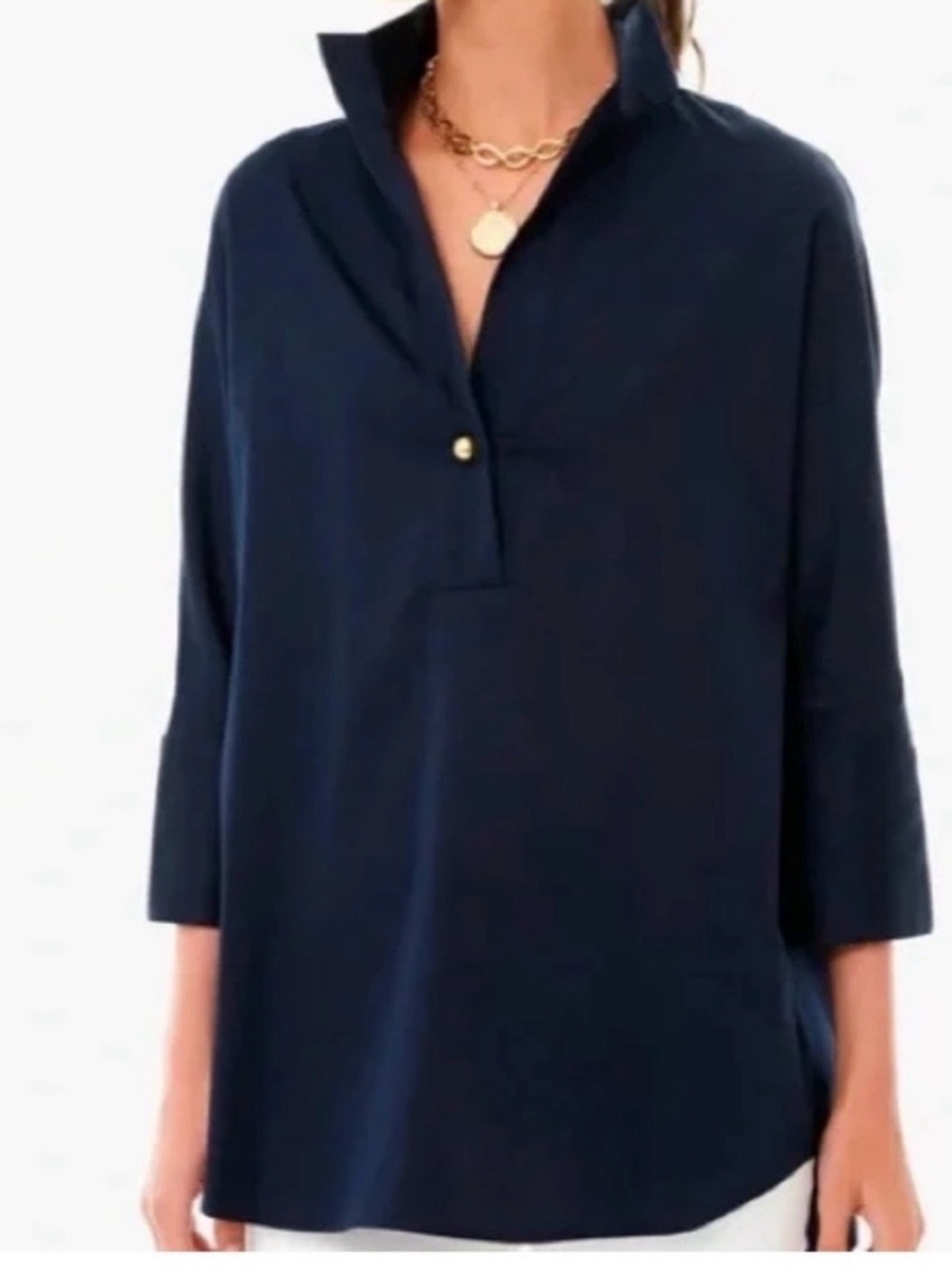 Tuckernuck Willow Blouse Navy Gold Buttons XXS